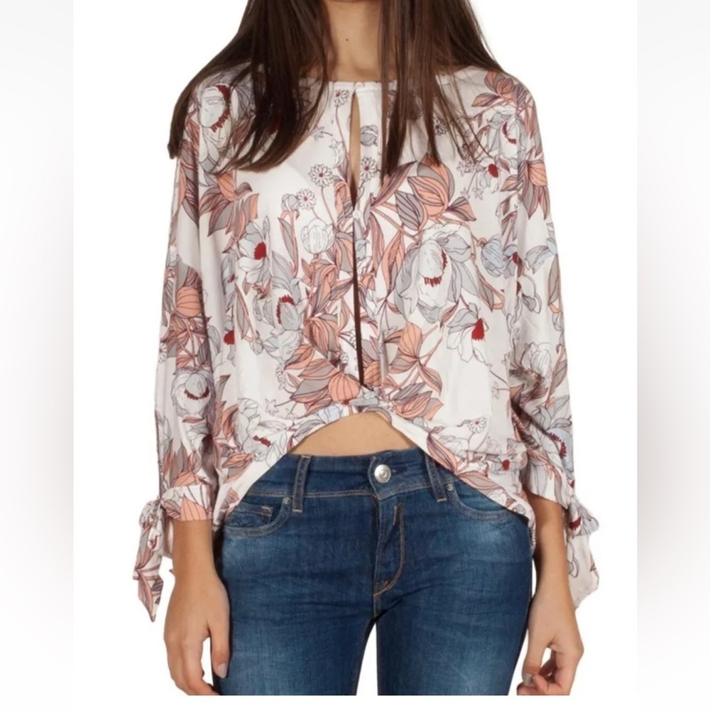 ANTHROPOLOGIE FREE PEOPLE KEEPIN ON FLORAL FLOWY OVERSIZED TUNIC TOP SIZE MEDIUM - Picture 2 of 9